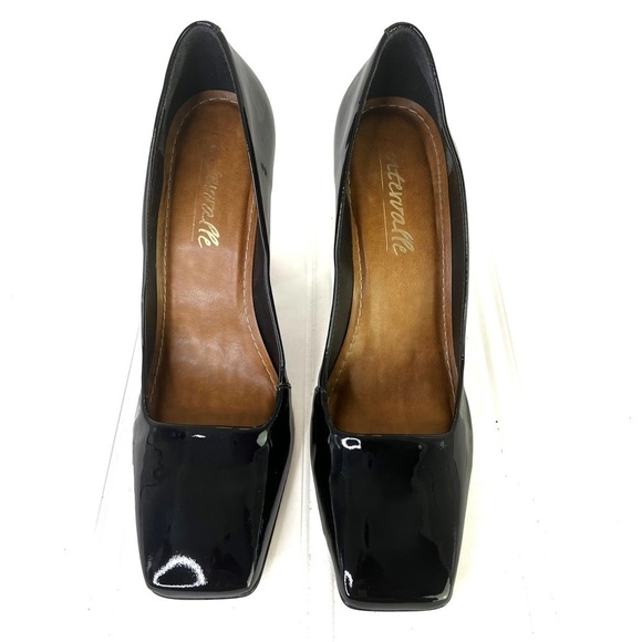 L’INTERVALLE BLACK PUMPS BLACK HEEL SQUARE TOE HEEL PATENT LEATHER BLOCK HEELS 9 - Picture 6 of 17